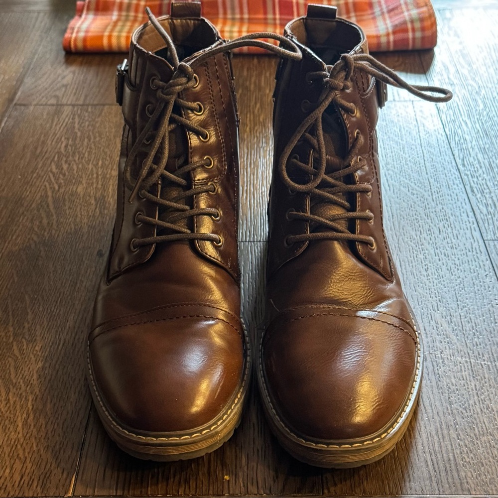 Steve Madden M-Tither Men’s 10.5 Brown Leather Lace-Up Boots